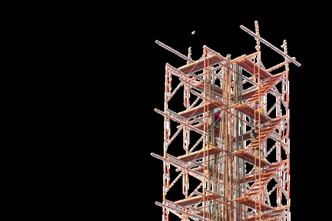 Scaffolding assembly on an active construction site